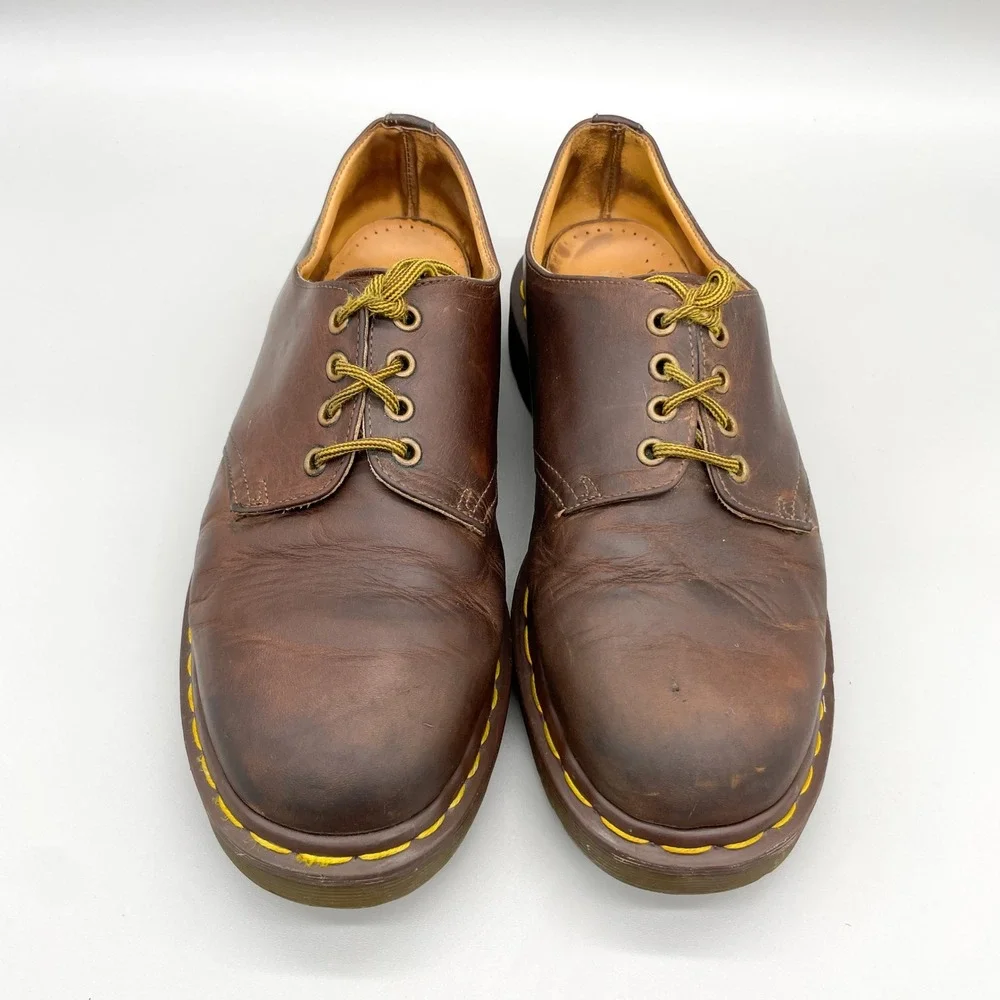 VTG Dr Martens Mens 9 10 Brown Leather Oxford Shoes MIE 90s Y2K Preppy Grunge